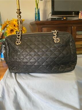 Calvin Klein Black Quilted Shoulder Bag with silver Chain Handles